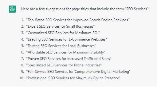 SEO Services Page Titles - ChatGPT