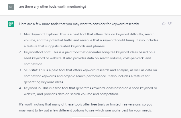 more keyword research tools ChatGPT